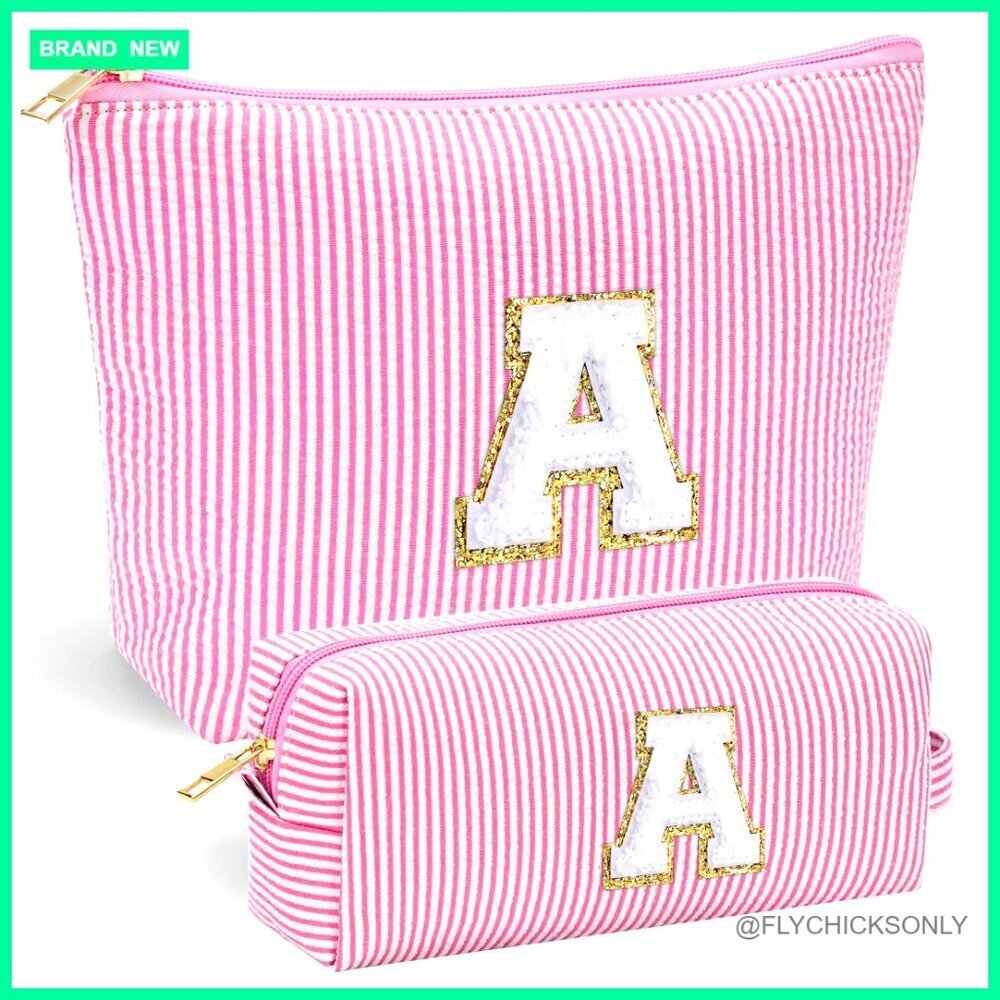 Personalized Initial Cosmetic Bag Travel Makeup Pouch Zipper Closure